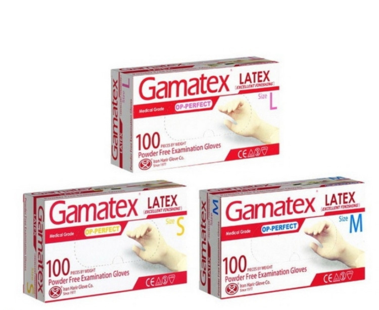 دستکش معاینه لاتکس بدون پودر حریر Gamatex